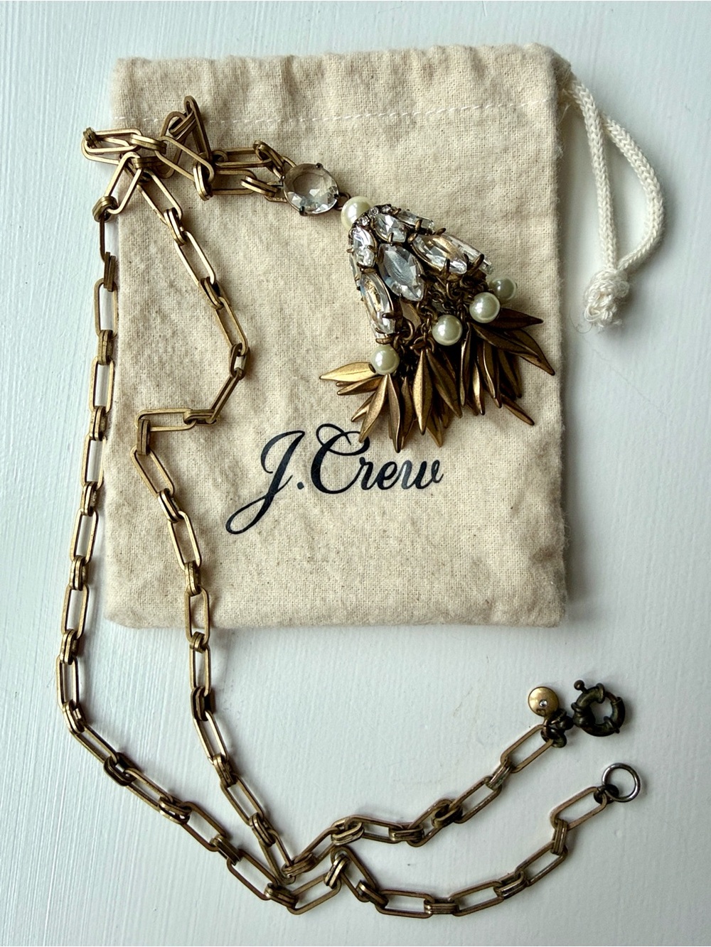 J.Crew Vintage Chandelier Rhinestone Pearl Spike Tassel Pendant Necklace